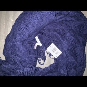 Lafayette 148 -(Paris) NWT scarf-deep blue, fringe. 70" w/ ruched accents